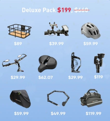10 Accessory Deluxe Pack Bundle with any E-Bike Purchase ( $660 Value ) - Limit 1 Gift Pack per E-Bike Purchase